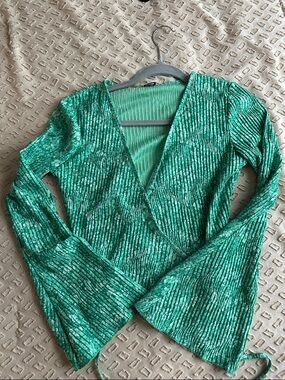 Women's Green V-Neck Wrap Blouse